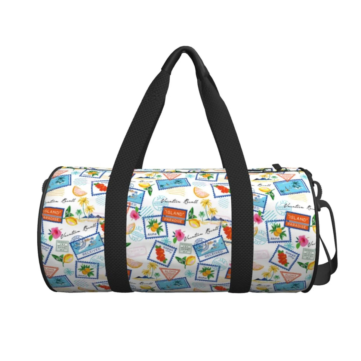 Pocket Coaee Bag Compartment Travel Capacity Luggage with Summer Stamp Gym Bag Bag Waterproof Sports Large Cylinder and