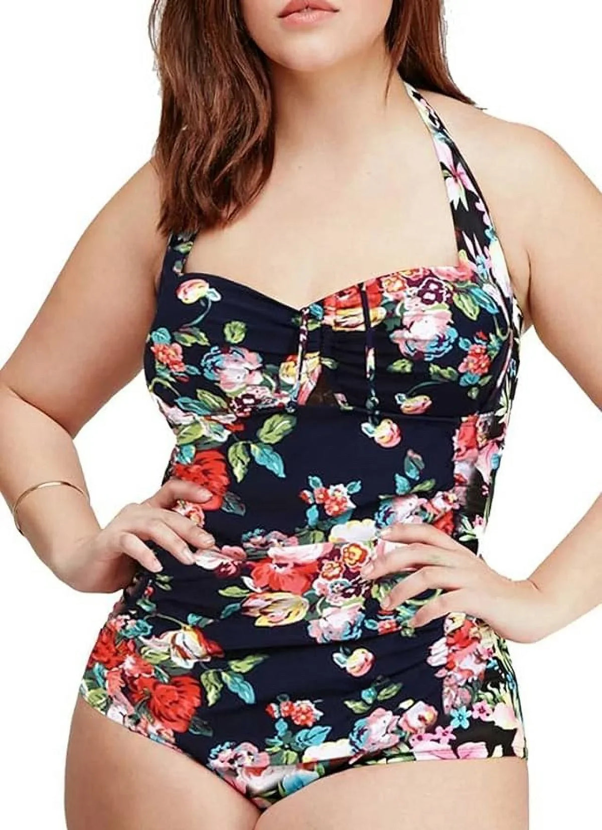 Suit QZUnique dimension Tummy One Women's Vintage Swimwear Swimsuit Bathing Piece Monokini Plus Control Ruched Halter