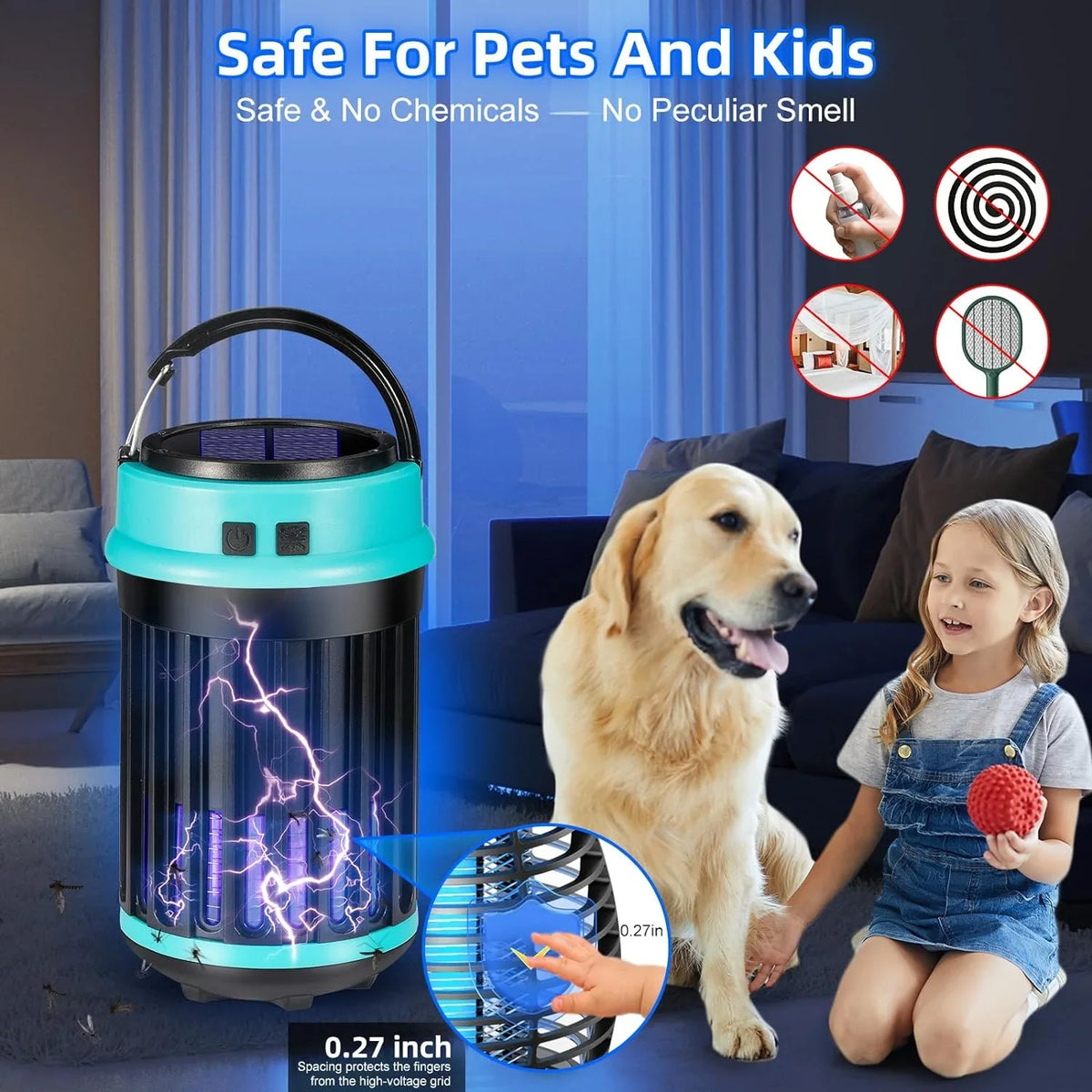 Fly exterior Bug Zapper Camping Zapper Waterproof, Home, Bug Zapper Mosquito Emergency exterior in with for Light G·PEH Rechargeable 1 3 Indoor Bug Trap Backyard, Solar Home, for Zapper,