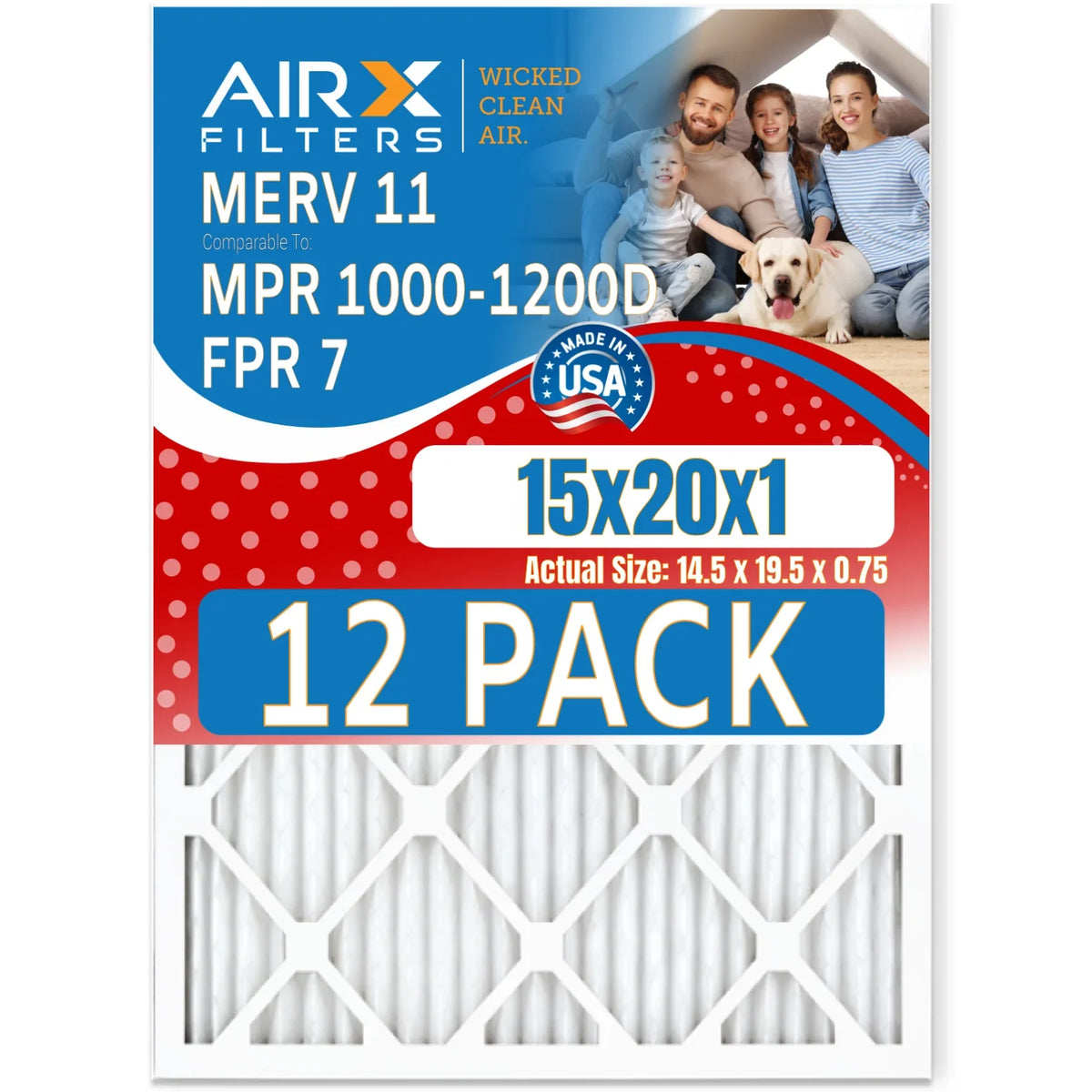 15x20x1 FPR by MPR 1000, CLEAN - Rating, 1200 to USA of AIR. Furnace Made 7 AIRX MPR MERV Filters FILTERS Air 12 & Filter WICKED 11 Comparable in Pack
