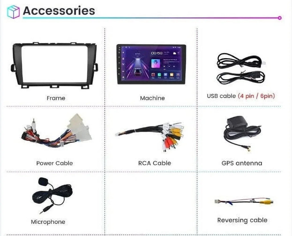 w/Cam 9" Android 1280*720 Stereo CarPlay GPS Radio IPS Car for 2+32G 2009-2016 Auto Prius