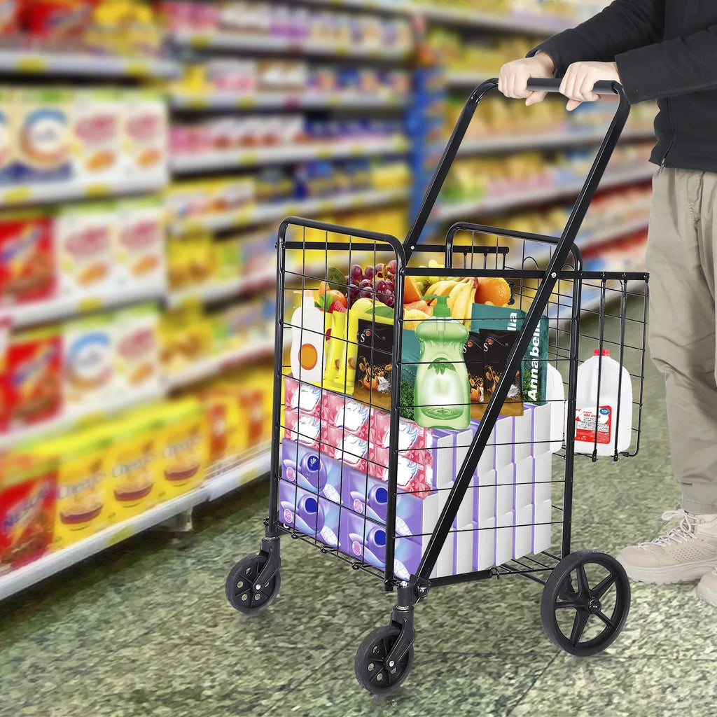 Shopping Utility Grocery Book Black Folding Travel, Cart Wheels for and Laundry Double Basket with ZENY Luggage