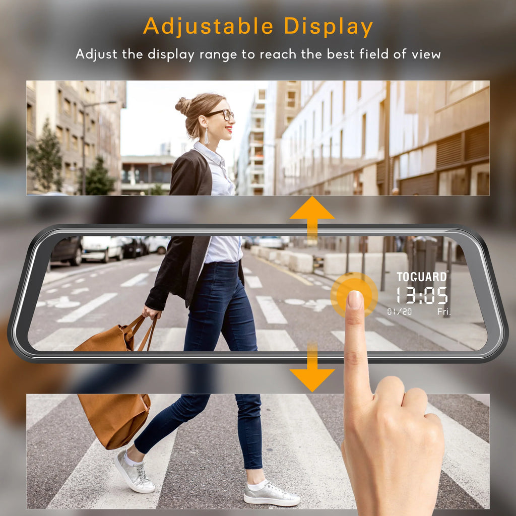 TOGUARD Cars Mirror Camera Dash 10-inch Touch for Rear with Camera IPS Full Waterproof Cam Mirror Backup View 1080P Screen