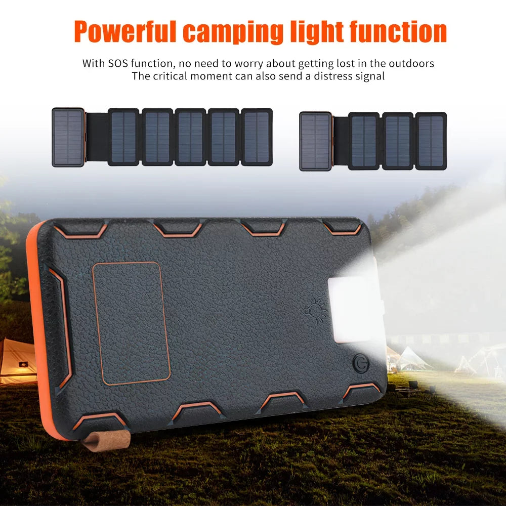 Panel Phone Solar 26000mAh 6 Flashlight Bank Charger Cell For Portable Solar Folding Battery Power External with