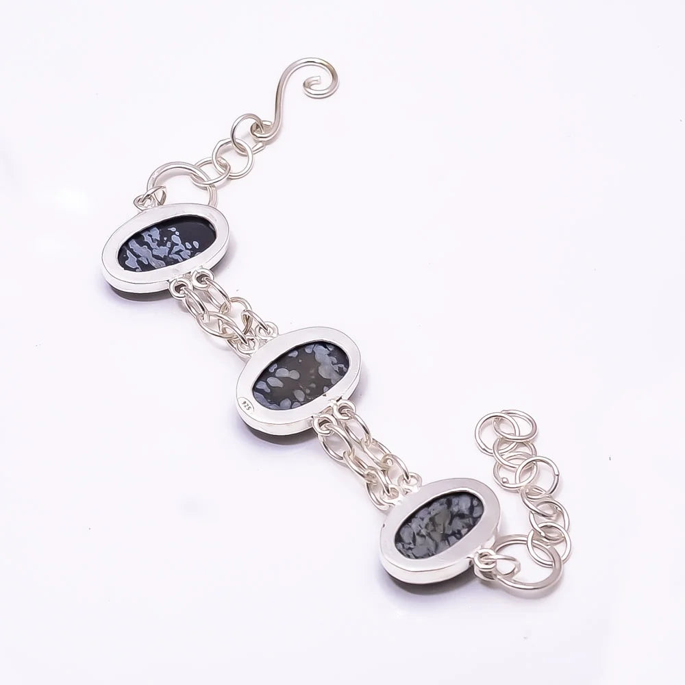 Snowflake Black 925 7.99", B_9205_388_14 Snowflake -Utah Bracelet Silver Obsidian Bracelet Obsidian Plated Adjustable