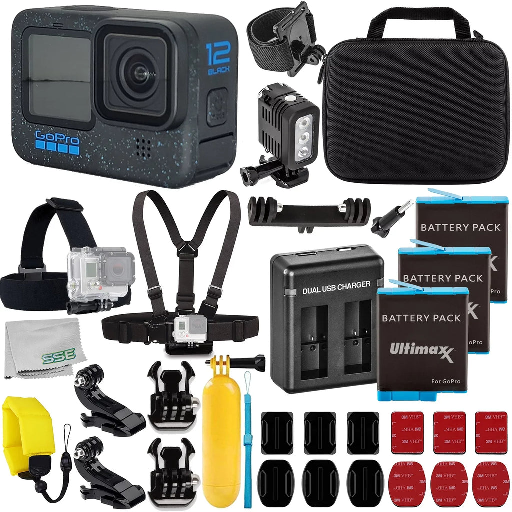 Replacement 12 Charger, Includes: GoPro 3x & Ultimaxx More Batteries, Bundle) Case Advanced Hero Carry - (26pc Bundle Dual USB