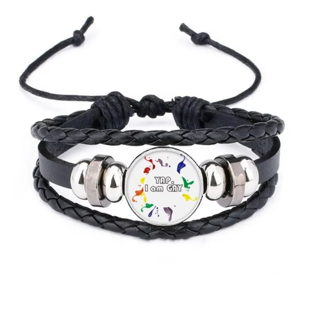 Wristband I Rainbow Leather Rope Yap Woven Am LGBT Flag Bracelet Braided Men