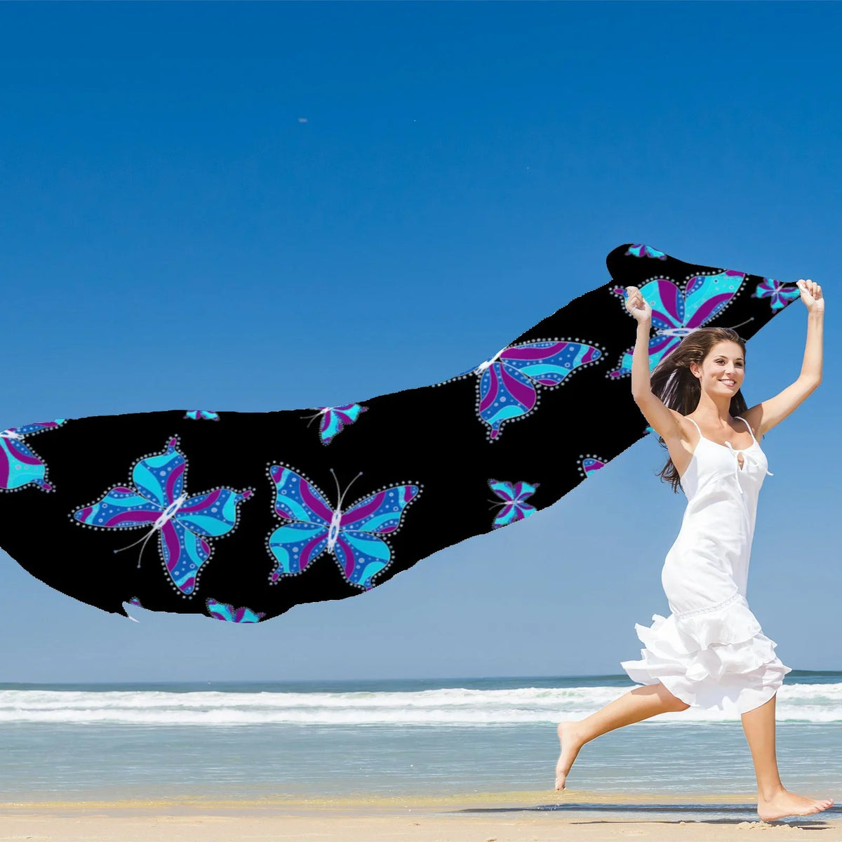 Wraps Silk Scarf for Headscarf Sunscreen Shawls Packed Large FREEAMG Gift Hair Neck Oblong Different Long Women Wraps Butterflys
