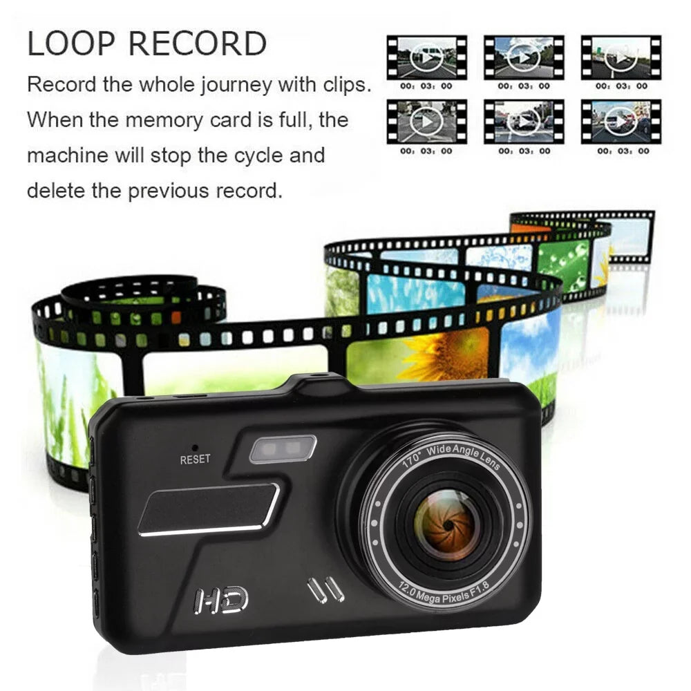 Cam Screen Lens Video Parking Front Motion Camera Dash 1080P DVR G-Sensor, Xhy Dual HD Detection Monitoring Rear 4" Touch Driving Car and and Recorder