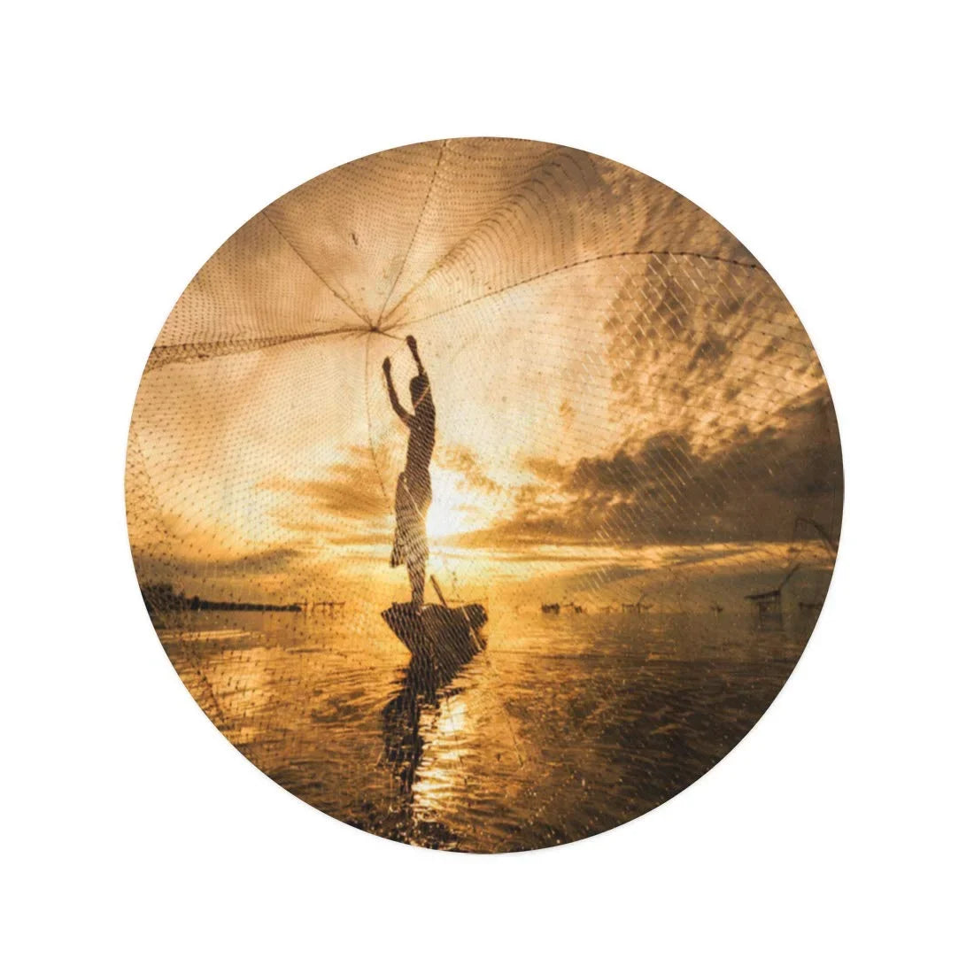 Towel Mat Circular 60 Thailand Fisherman Fishing Silhouette Travel inch Beach Circle Beach Towels Nets Boat Vietnam SIDONKU Lifestyle Blanket Tapestry Throw Cambodia Round