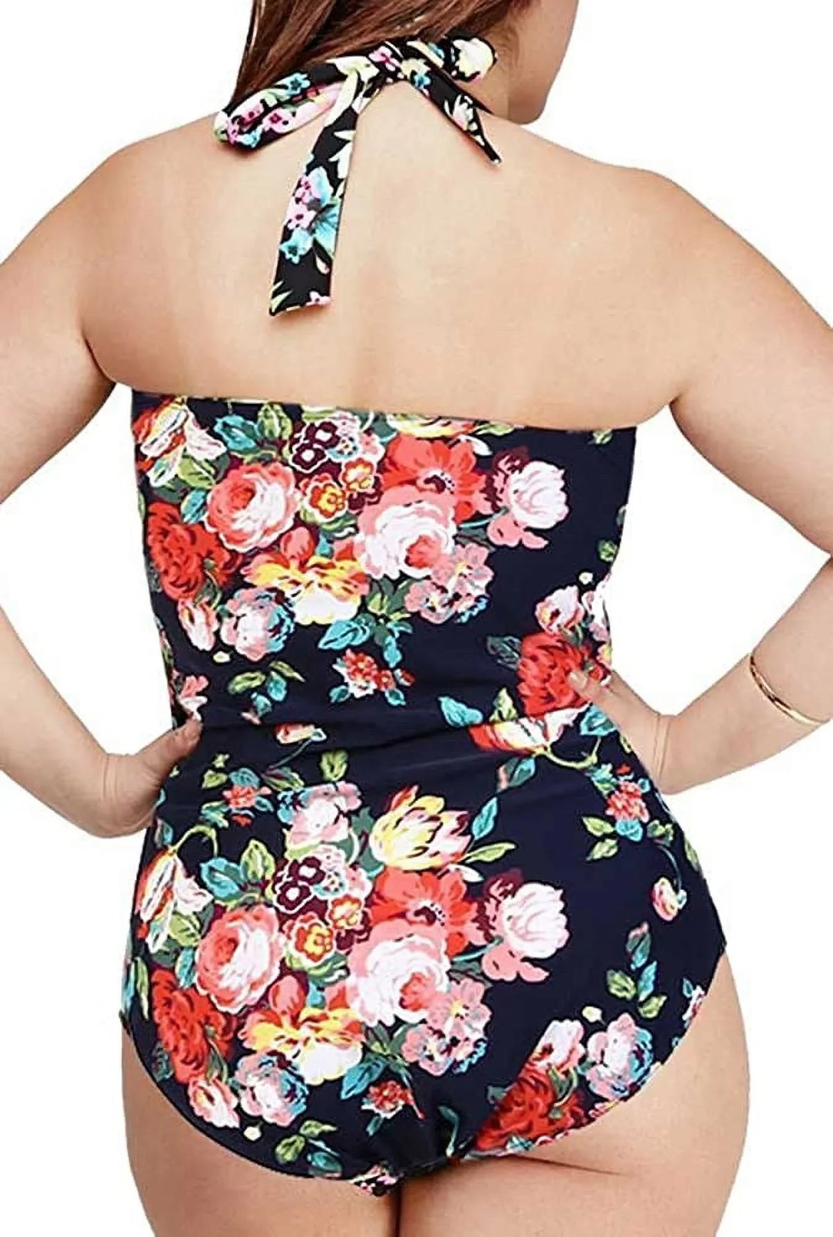Suit QZUnique dimension Tummy One Women's Vintage Swimwear Swimsuit Bathing Piece Monokini Plus Control Ruched Halter
