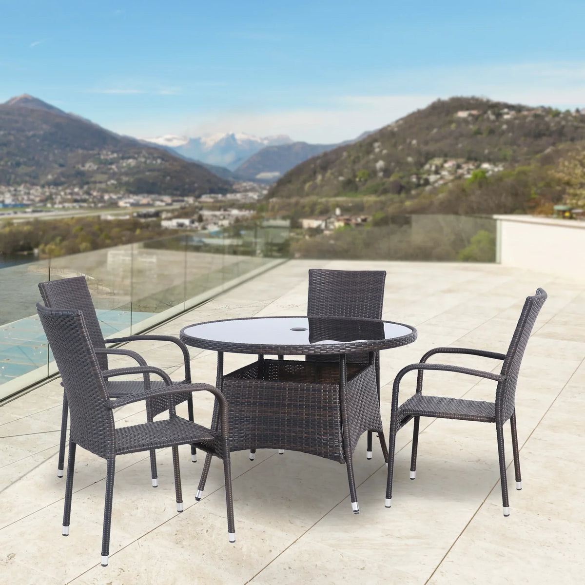 Northlight Set Brown Venice 5-Piece Dining Resin Patio exterior Wicker Woven