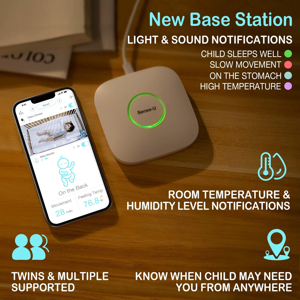 Movement, for No That Detected Motion, 2-Way Night You Baby 3+Camera, Video Vision, High/Low Talk, Rollover, with Monitor Range Temperatures, Notifies Monitor Baby Sense-U Smart Long Audio, Abdominal