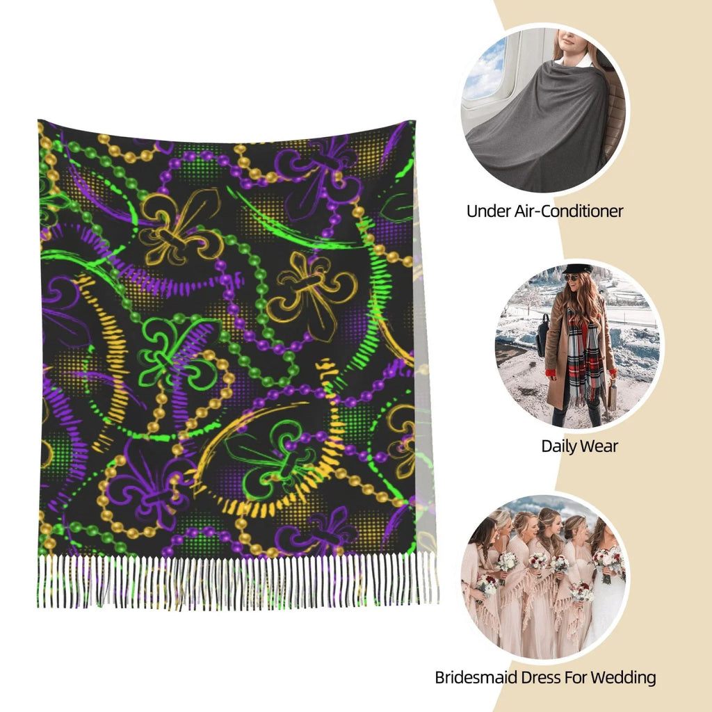 Winter Warm Wrap Cashmere Mardi Large Art Shawl Feel Gras Soft Scarf Scarves Women Print Bingfone Gifts- For Neon Elegant