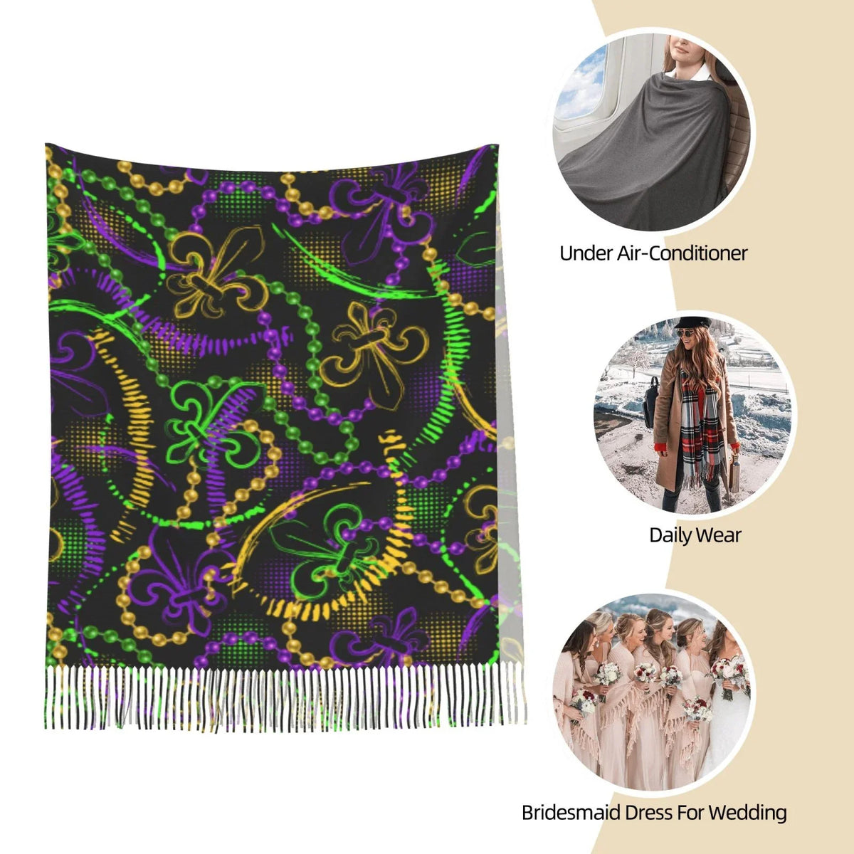 Winter Warm Wrap Cashmere Mardi Large Art Shawl Feel Gras Soft Scarf Scarves Women Print Bingfone Gifts- For Neon Elegant