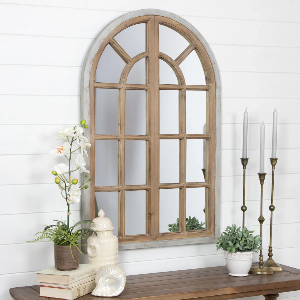 Brown Aspire Farmhouse Arch Wall Mirror, Athena