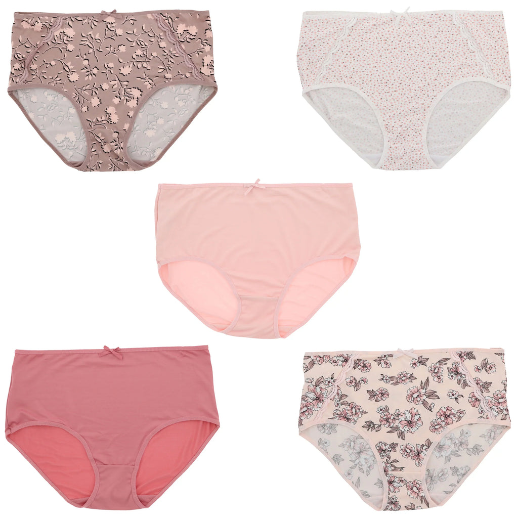 Brief Rise Delta High dimension (Large, Floral Classic Intimates Panties Pink Dots) Plus Sexy Burke (5Pr) Women's