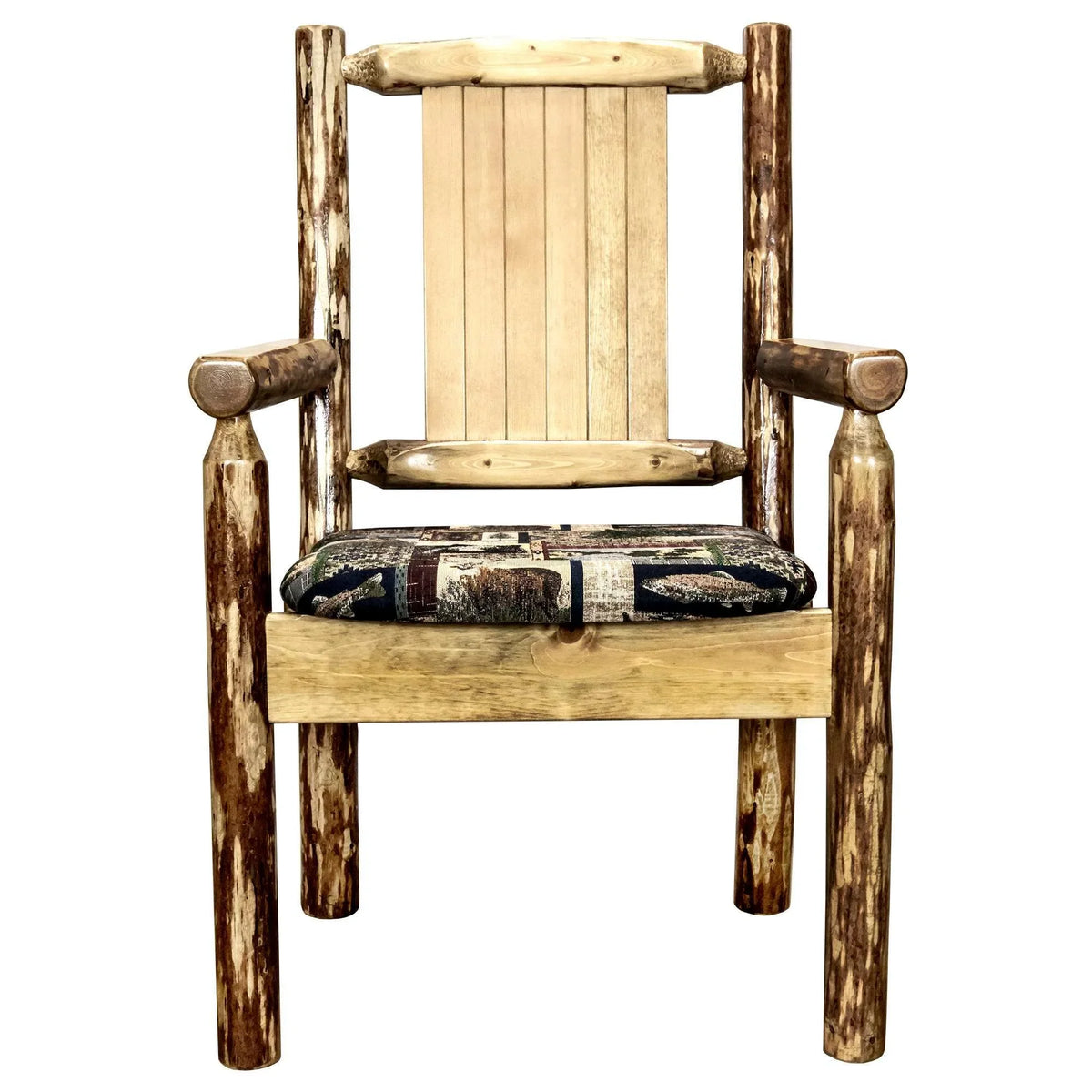 Laser Tree Chair, w/ Captain's Upholstery Engraved Collection Design Pine Country Glacier Woodland