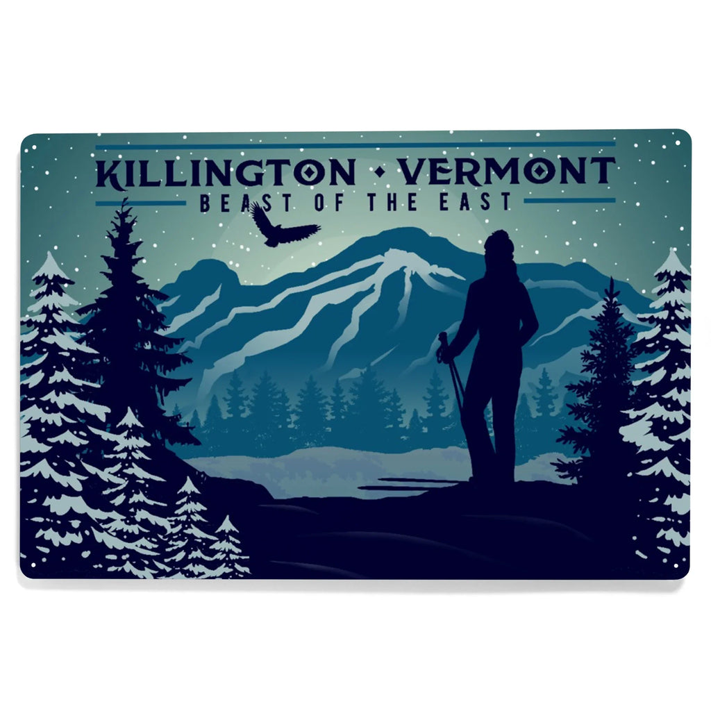 Vermont, Indoor Killington, Mountain Beast and Sign Decor) Art, exterior (12x18 of the Metal East, Skier Aluminum