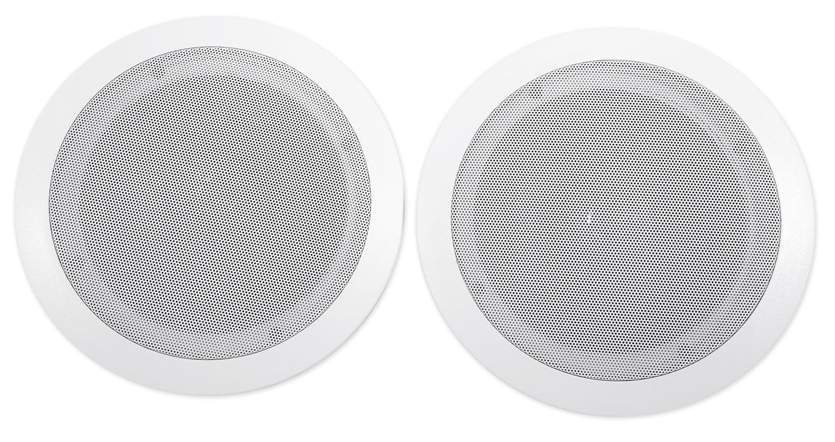 White Rockville Tube Receiver+(8) Theater LED Speakers Amp/Home 6.5" Ceiling
