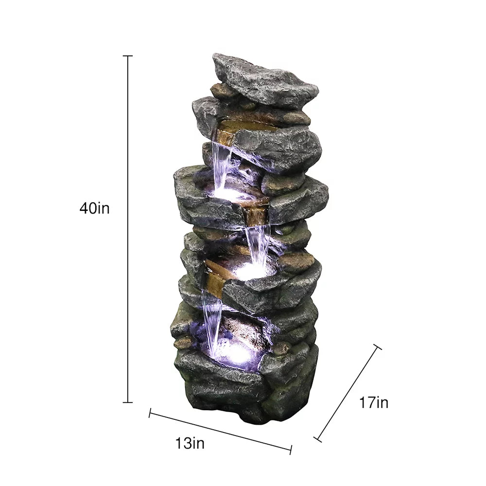 LED Stacked Rock Fountain 40inches Simulated Lights with High Kmowoo liquid