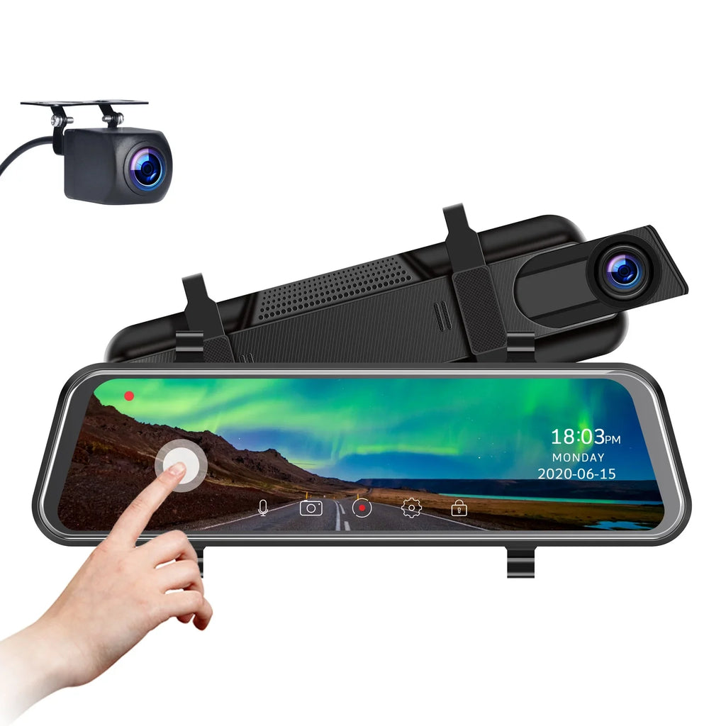 TOGUARD Cars Mirror Camera Dash 10-inch Touch for Rear with Camera IPS Full Waterproof Cam Mirror Backup View 1080P Screen
