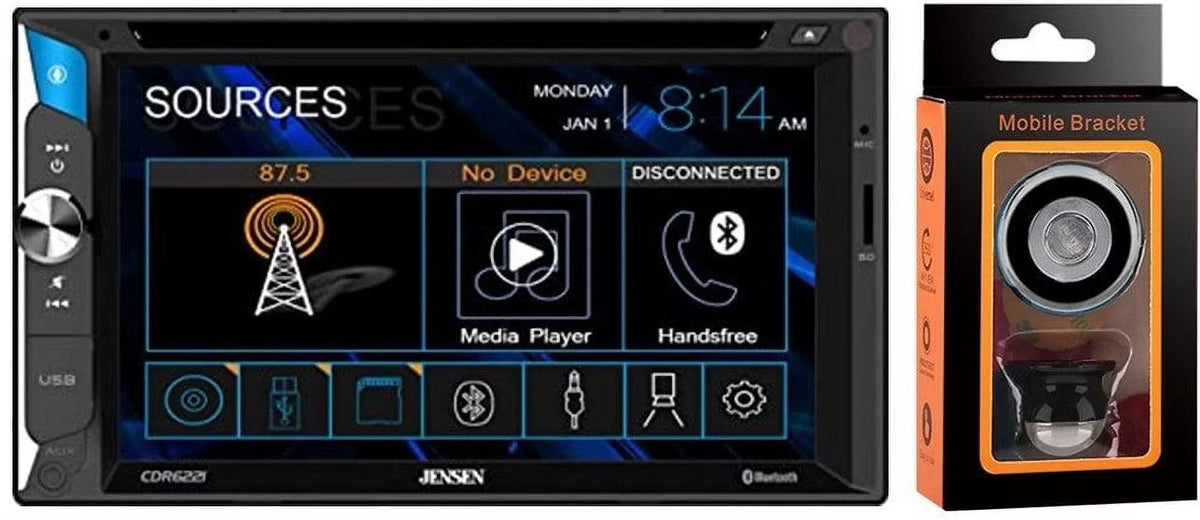 Phone Bluetooth, Jensen Camera Magnet Car 6.2" Input, Touchscreen Bundle Input Receiver Back-up USB CDR6221 Front Holder Absolute with LCD with Multimedia