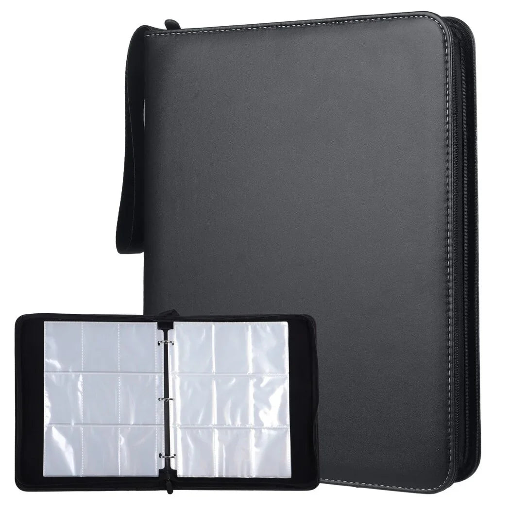 Zipper Storage Sports Binder, Leather Football, with PU Case Removable Trading with Card Sheets, Portable Card 900-Pocket for Standard-sized Cards Binder Basketball Card Baseball, Binder,