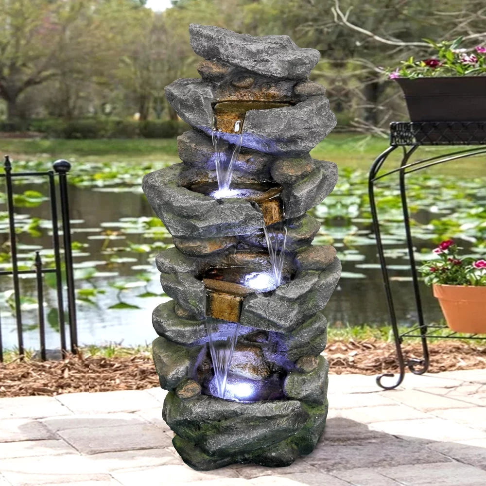 LED Stacked Rock Fountain 40inches Simulated Lights with High Kmowoo liquid