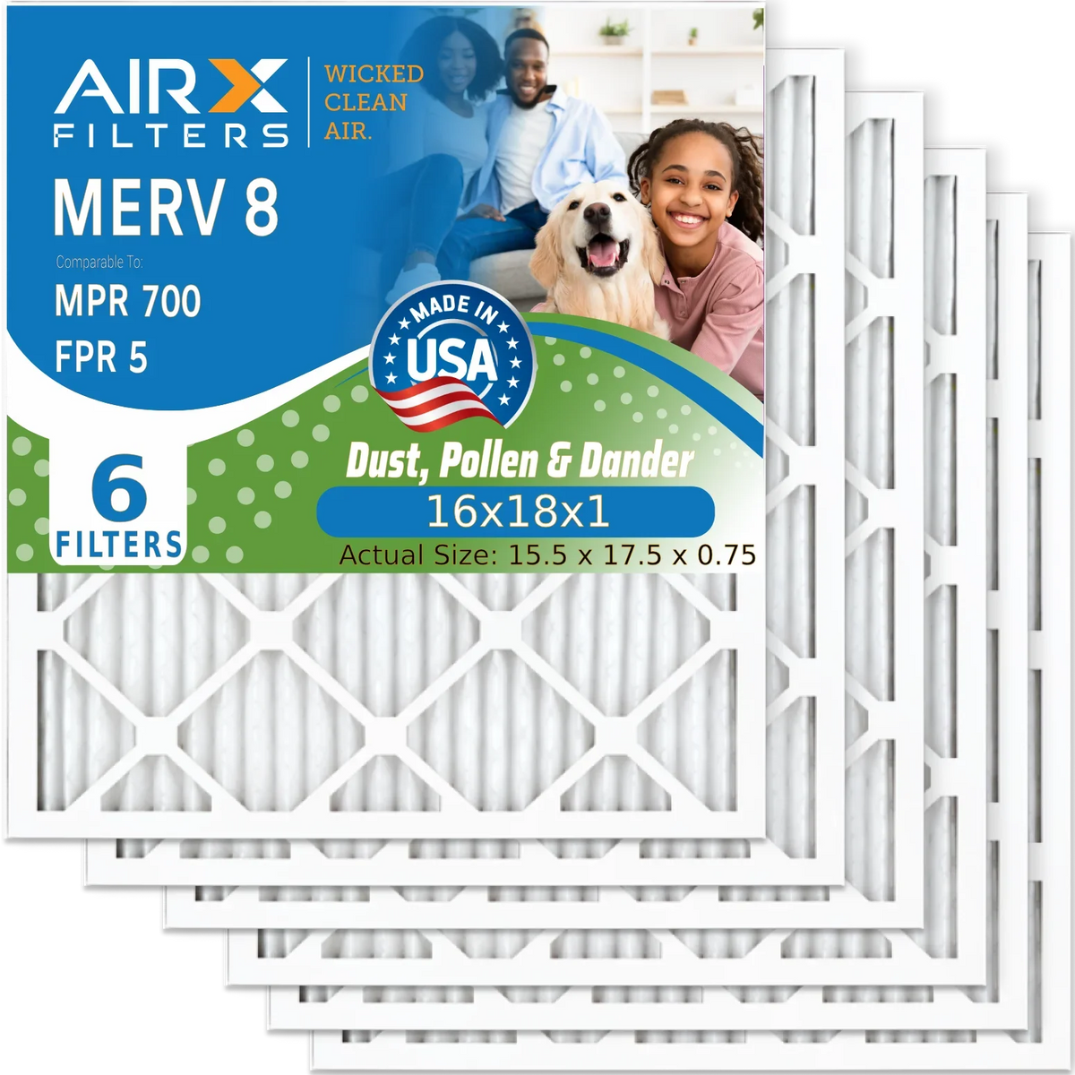 HVAC CLEAN Air AIRX FPR Pleated Conditioner Premium Electrostatic MPR Air Filter Pack AC Made Filter 700 Furnace MERV to Filters 16x18x1 & 16x18x1 8 AIR. 6 WICKED by Comparable USA 5 FILTERS