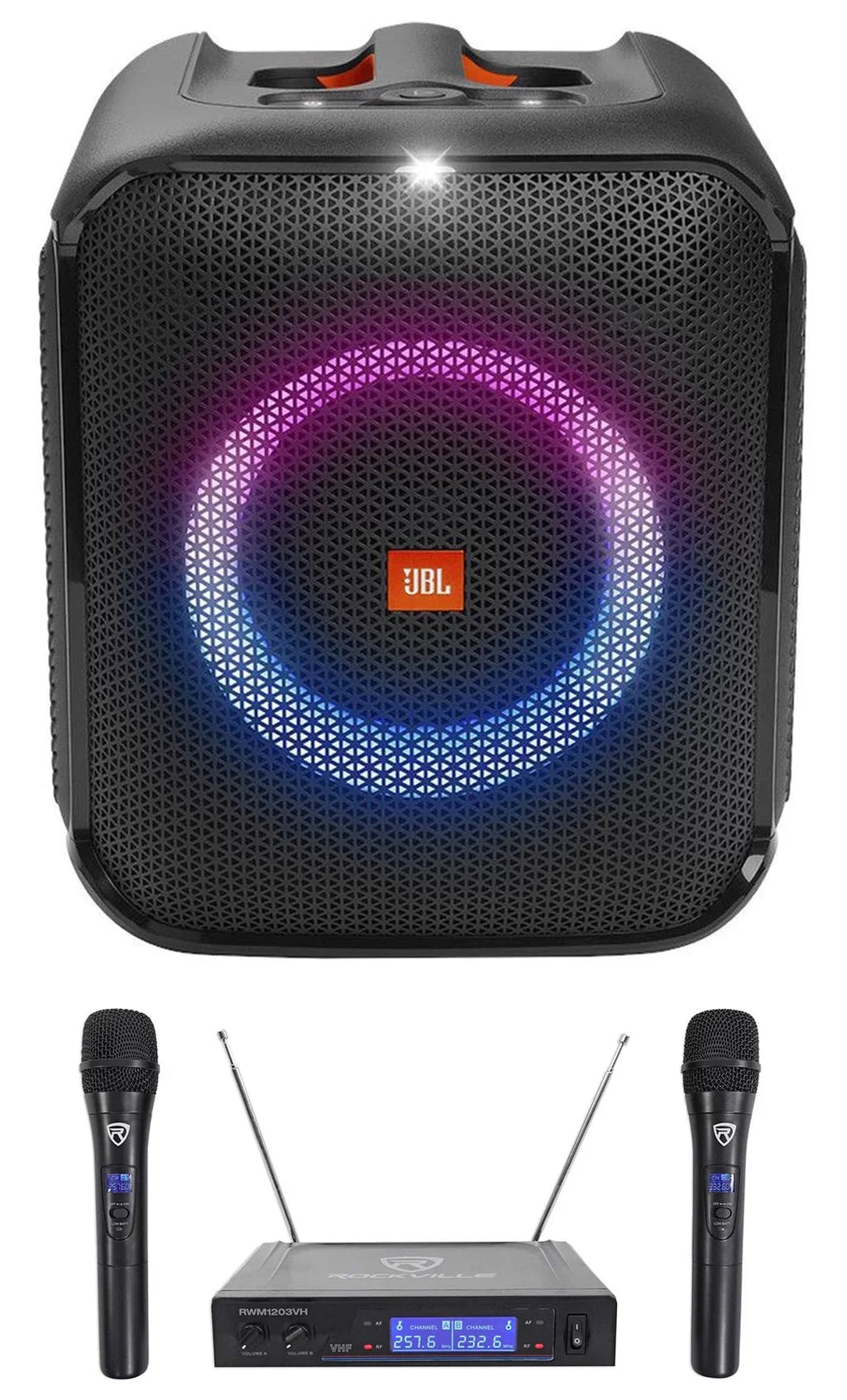 Party w Encore LED+Wireless Portable Essential Partybox Speaker Mics JBL Compact