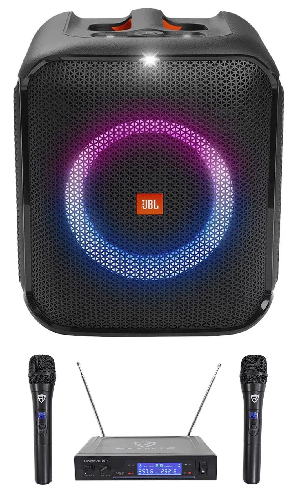Party w Encore LED+Wireless Portable Essential Partybox Speaker Mics JBL Compact
