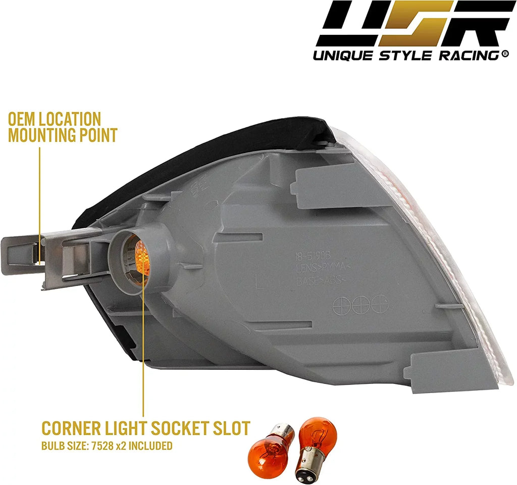 R129 Roadster Benz Replacement 1990-2002 Set Lamps Lens (Left Right) Corner Lights Amber Signal Front SL with Clear Chassis MBZ Class USR / + Frost R129 Compatible - Turn