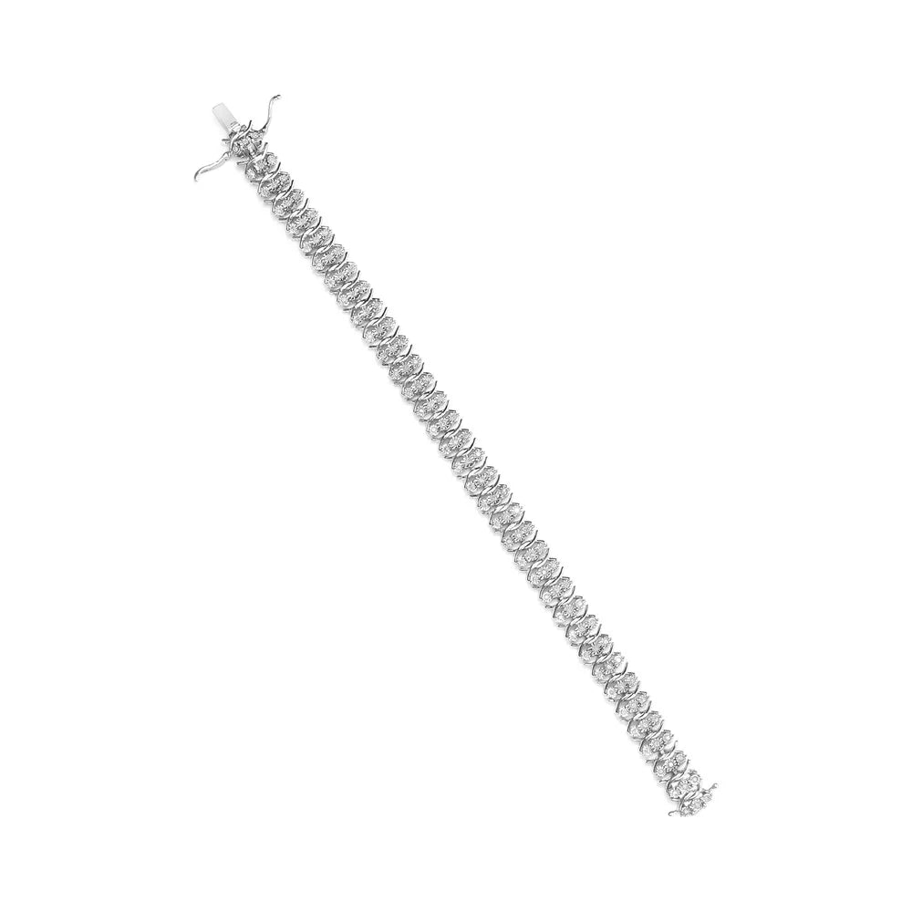 Silver Clasp Inches of .925 Miracle Cttw Clarity) I2-I3 Set - Color, Link 7.25" Womens cut Row Sterling Haus 1.0 Wave Round Diamond Bracelet Box Brilliance 3 (I-J
