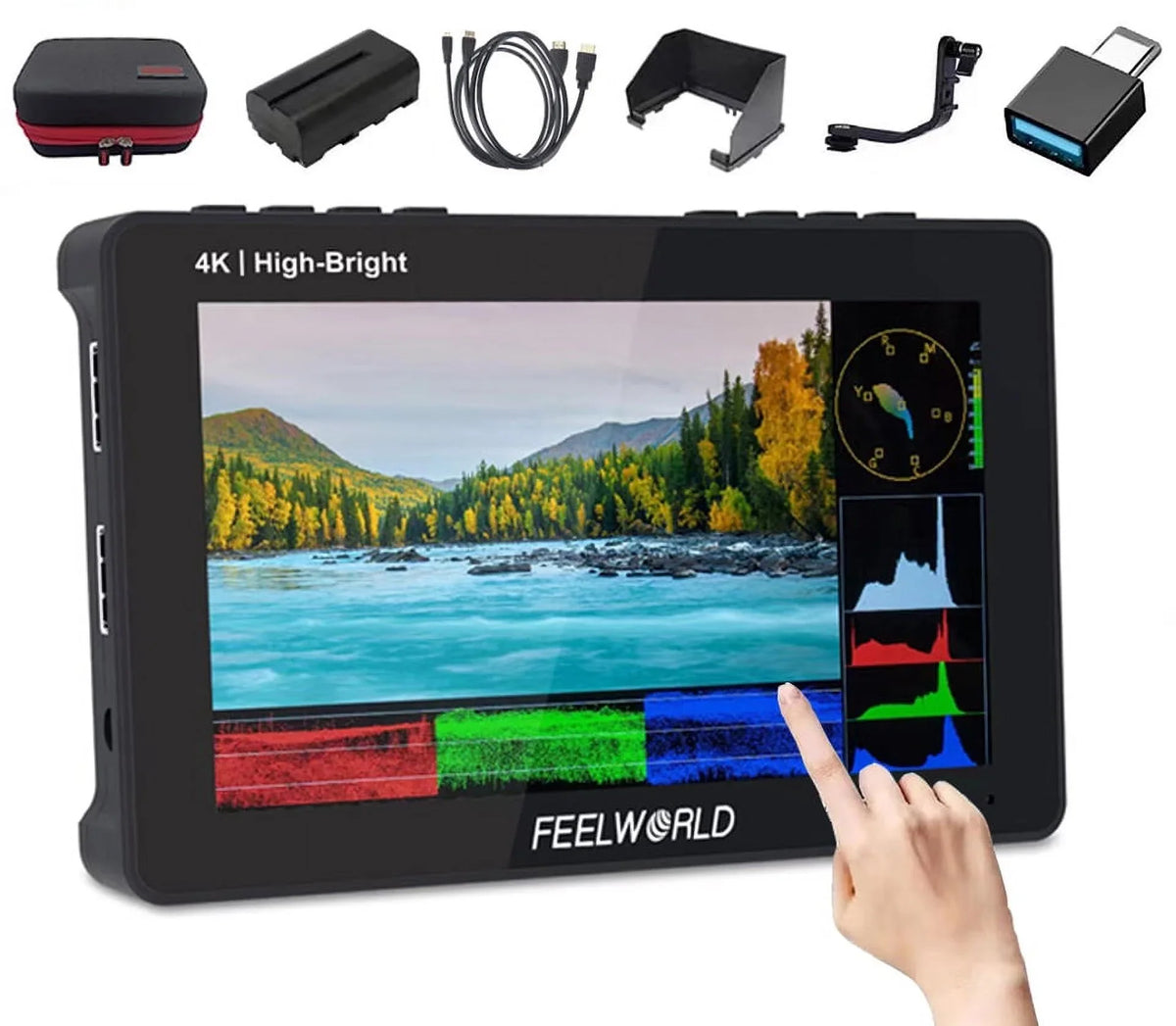 Monitor LUT Install DSLR Inch Kit 1920x1080 +Battery Wireless Transmission Case Pro F970 3D External 4K 5.5 Field Touchscreen +Carry F6 1600nits with for HDMI Power FEELWORLD FHD Camera
