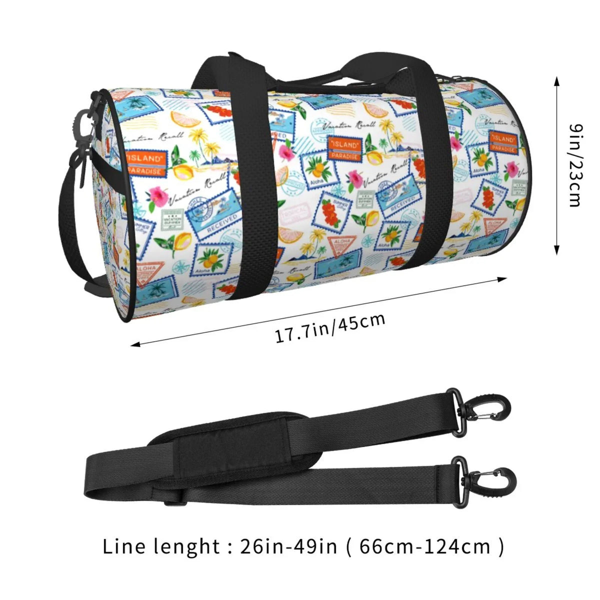 Pocket Coaee Bag Compartment Travel Capacity Luggage with Summer Stamp Gym Bag Bag Waterproof Sports Large Cylinder and