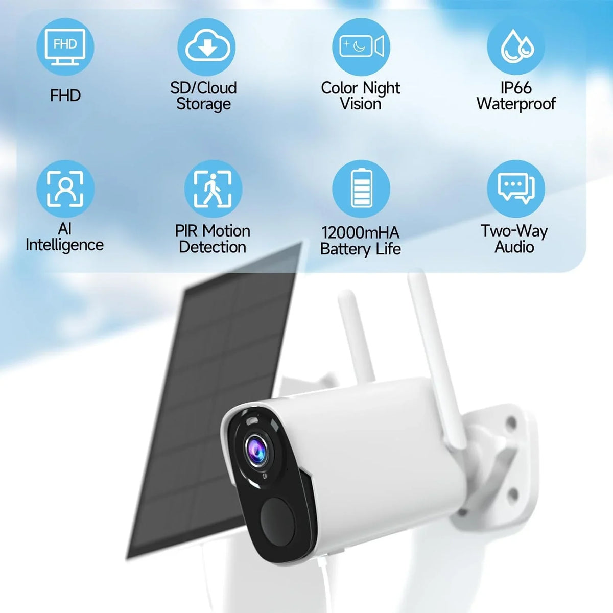 Camera Alexa, with BW4PLUS-SP, 2 Solar Security Camera WiFi Spotlight Way Surveillance & Night Siren, exterior, 2K Powered System Talk, Solar with Color Rraycom BW4P-SP-W-4PC Vision, Compatible