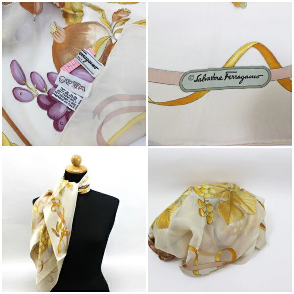 Silk Pre-Owned Pattern Viscose x Muffler Salvatore (Good) Scarf Fruit Cream Ferragamo Women's