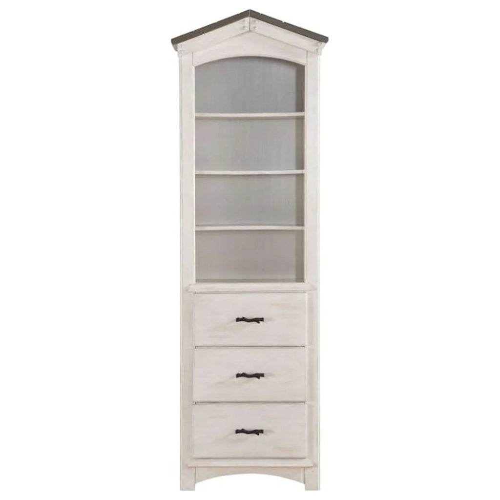 Weathered White Gray Cabinet Washed ACME Bookcase in House and Tree