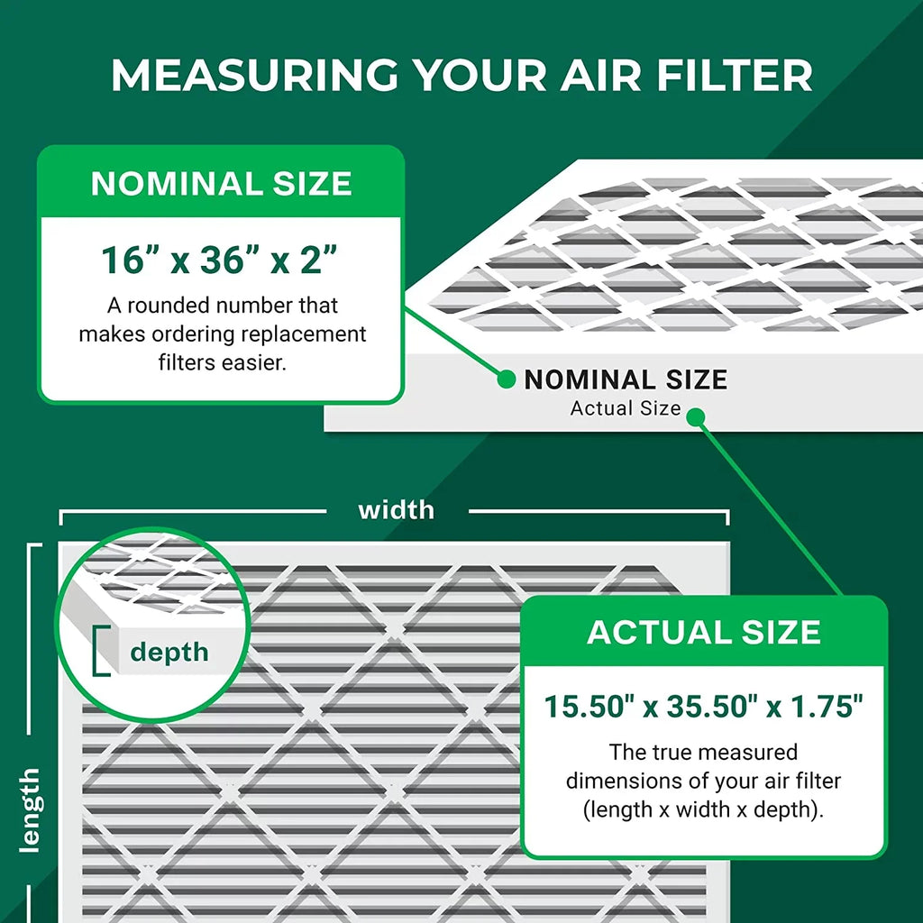 AC Furnace HVAC Filterbuy Pleated MERV 16x36x2 Air 8 Filters (6-Pack)