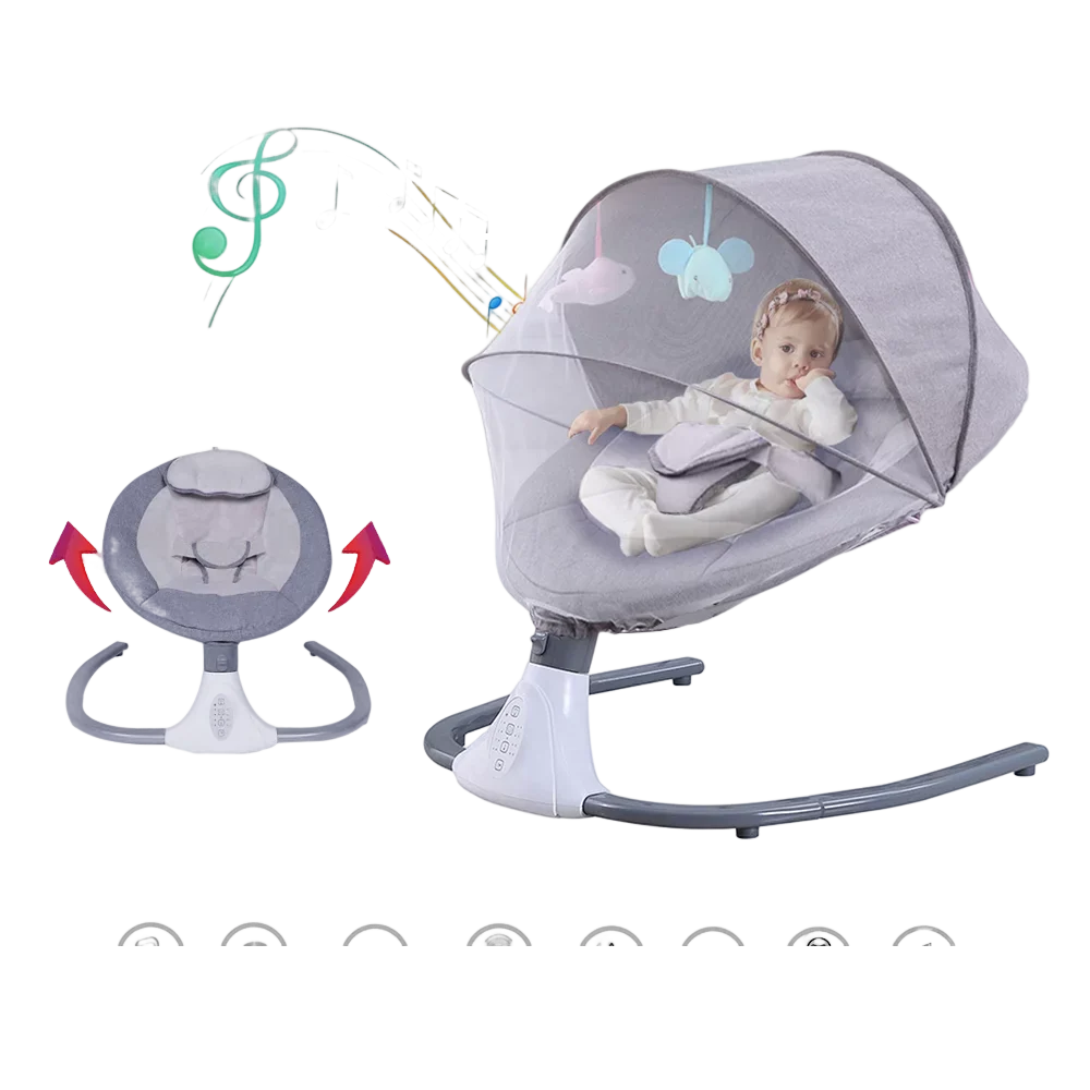 and Seat Baby Swing Control, Swing Electric Chair 4 Gray with Swing Speeds Infant Remote Portable