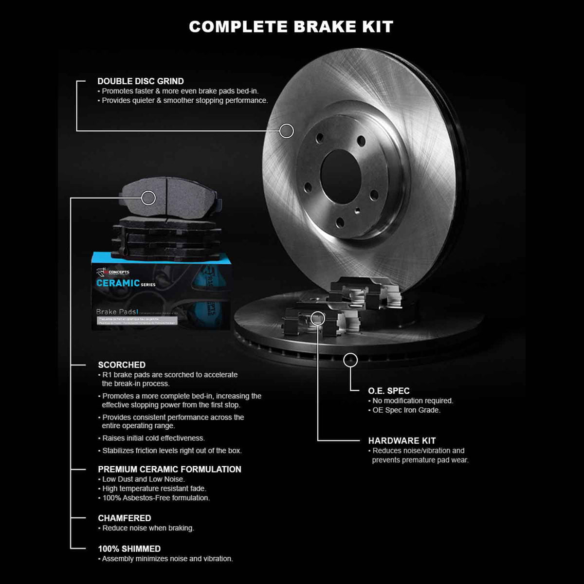 Concepts Wfwh1 Brake R1 Ceramic Series R1 76176 2012-2018 Fits Rotor With select: Line Concepts E YARIS