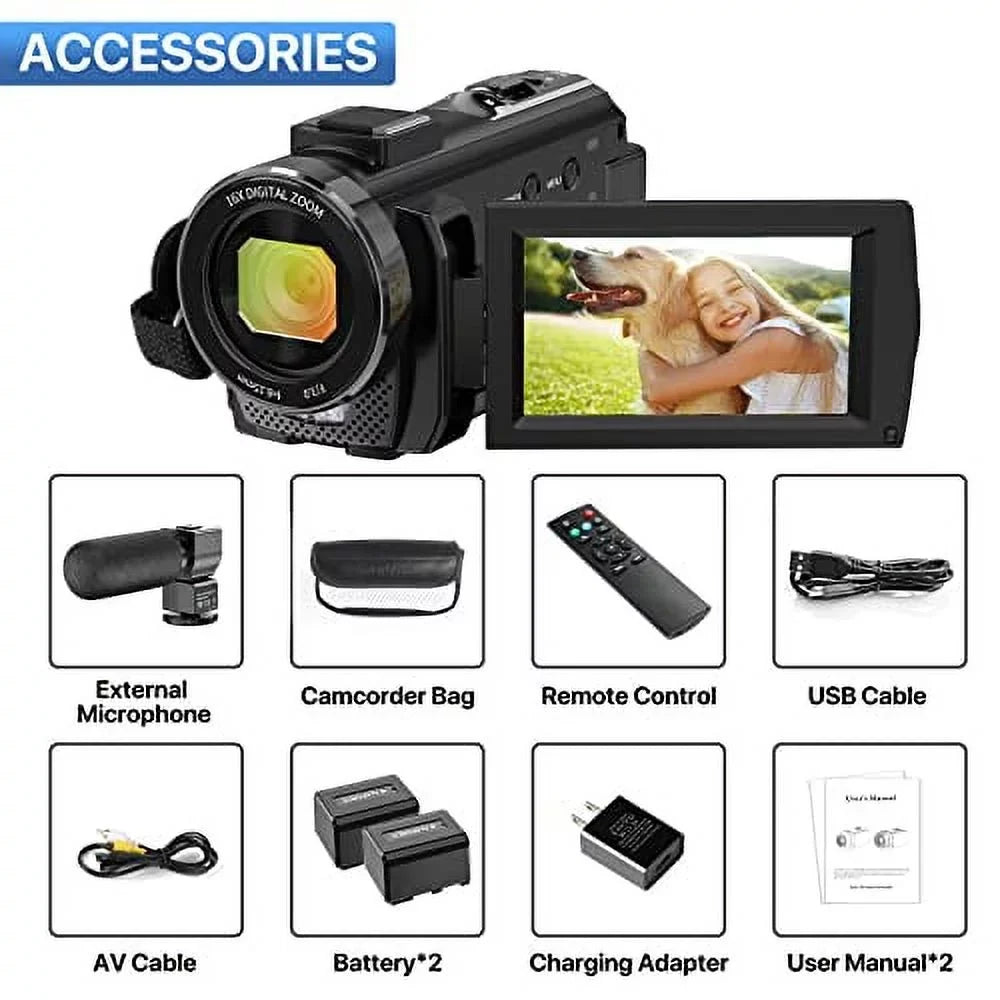 26MP with 1080P Camcorder WiFi Vlogging Batteries 16X Touch Camcorder 3.0'' Microphone,Remote 30FPS Night Camera 2 IR Vision Digital Recorder FHD YouTube Screen Video Camera Zoom and
