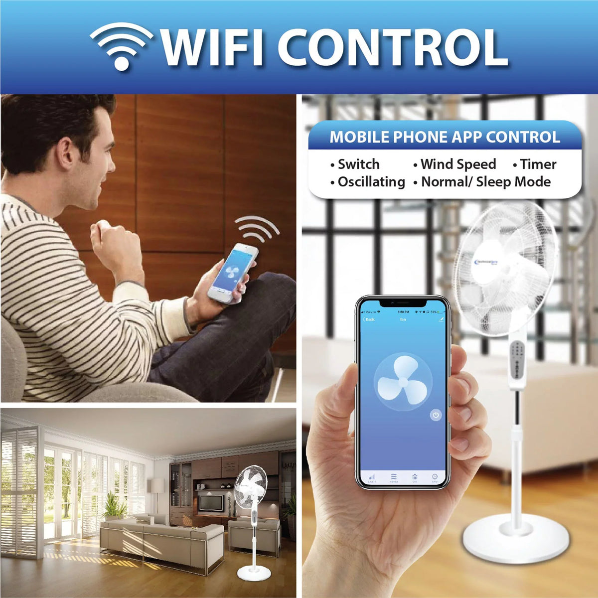Home 16" Technical Enabled Standing Oscillating Pro Alexa/ Amazon with Feature, WIFI Voice Compatibe Fan with