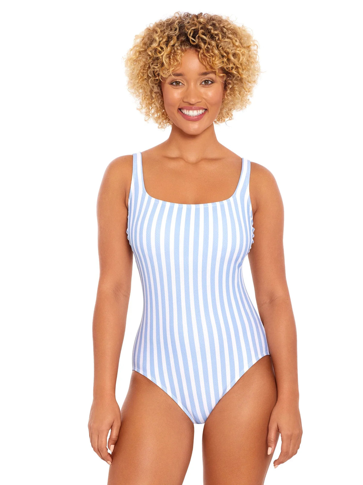 Sizes Swimsuit, XS-3X Women's Piece One Square Pique Tru and Time Neck
