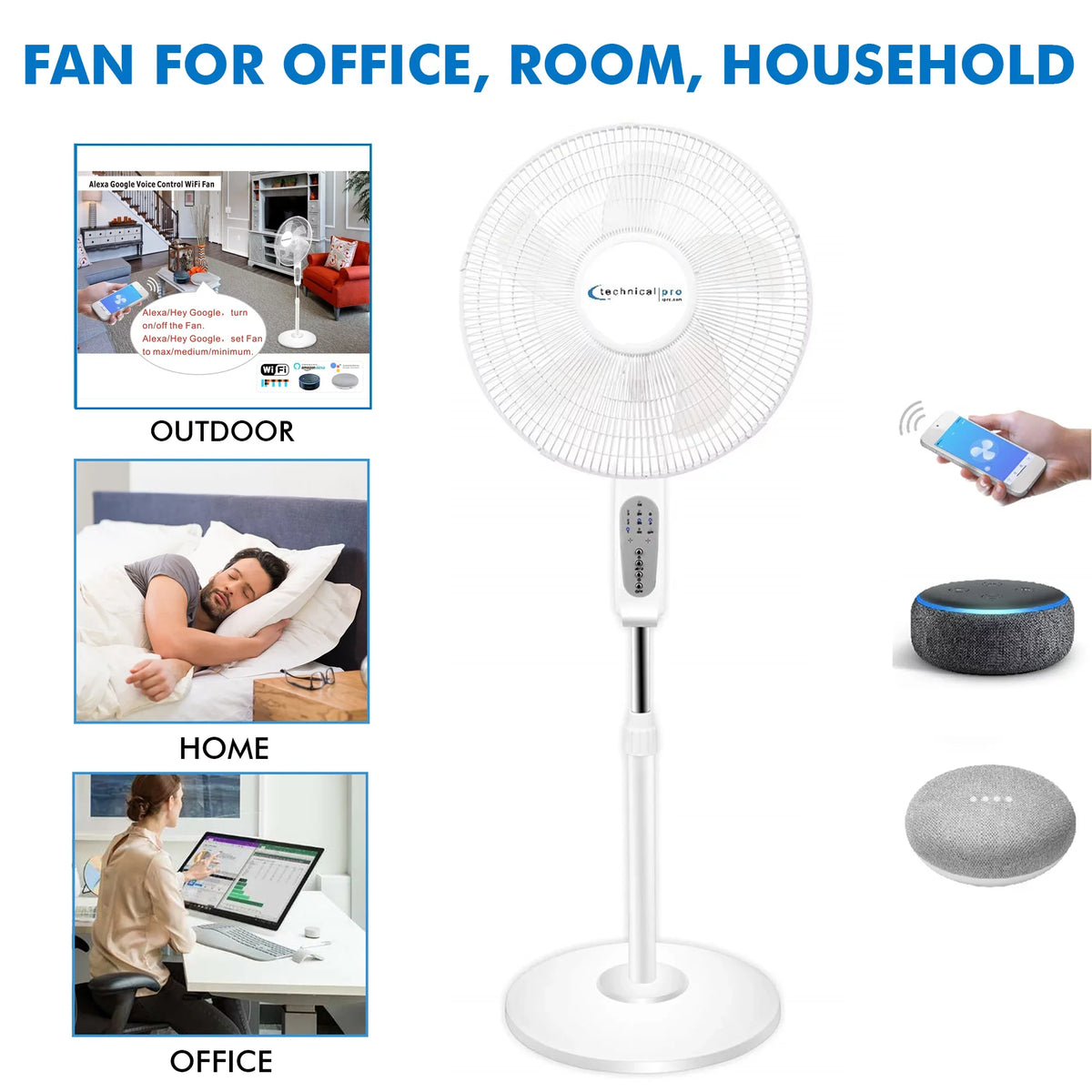 Home 16" Technical Enabled Standing Oscillating Pro Alexa/ Amazon with Feature, WIFI Voice Compatibe Fan with