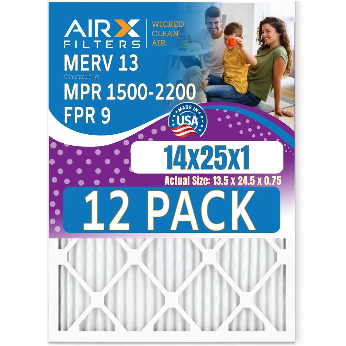 AIR. to 13 - 14x25x1 & Comparable USA by FPR of FILTERS Rating, Air Pack 2200 Filters - in Made MPR CLEAN Filter Furnace 12 WICKED 1500 MERV AIRX 9