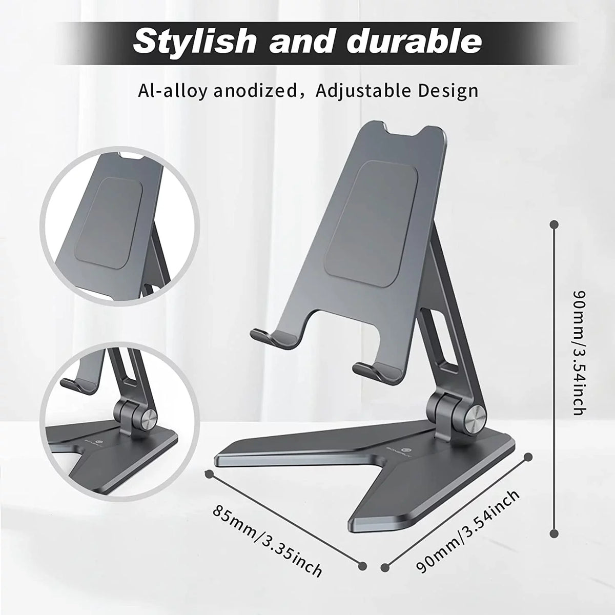 iPhone, Phones, Thickened with Can Desktop Compatible Desktop Reduce Mobile Fatigue and Stand Stand Neck (Grey) Aluminum Mobile Foldable Accessories Phone 4-8'' Pain, Holder, All
