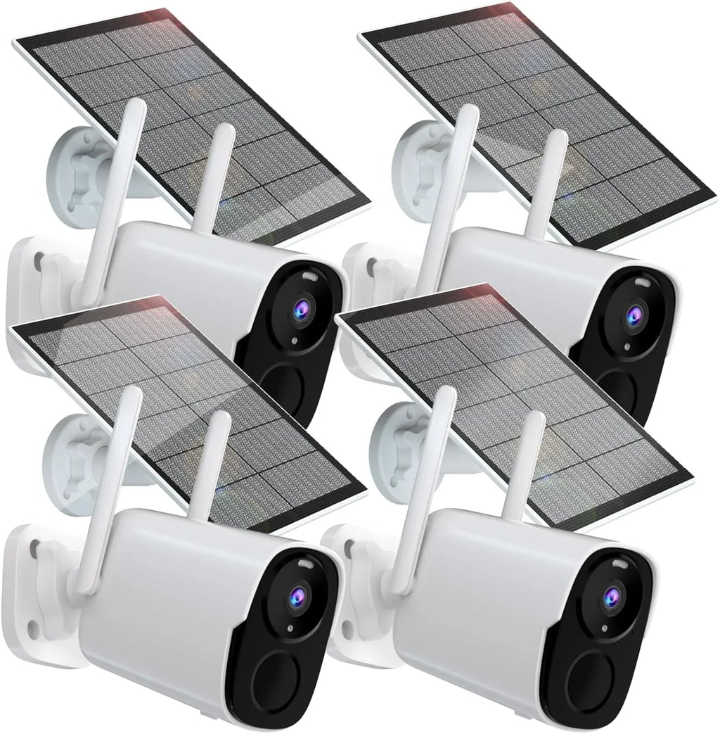 Camera Alexa, with BW4PLUS-SP, 2 Solar Security Camera WiFi Spotlight Way Surveillance & Night Siren, exterior, 2K Powered System Talk, Solar with Color Rraycom BW4P-SP-W-4PC Vision, Compatible