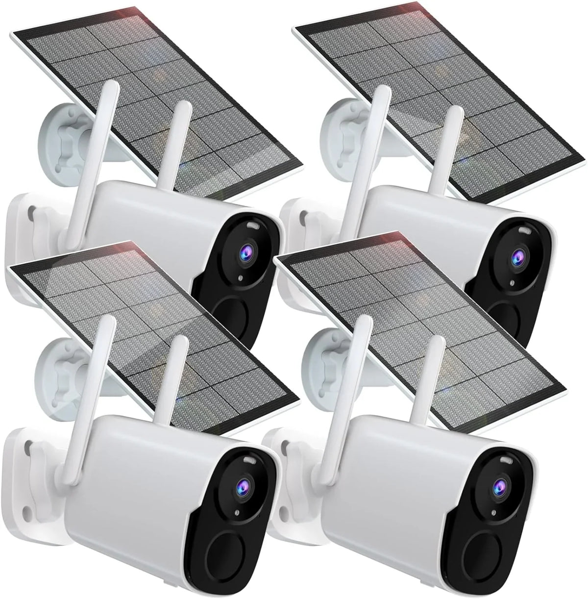 Camera Alexa, with BW4PLUS-SP, 2 Solar Security Camera WiFi Spotlight Way Surveillance & Night Siren, exterior, 2K Powered System Talk, Solar with Color Rraycom BW4P-SP-W-4PC Vision, Compatible